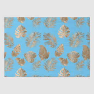 Aqua Blue Gold Tropical Blätter Seidenpapier