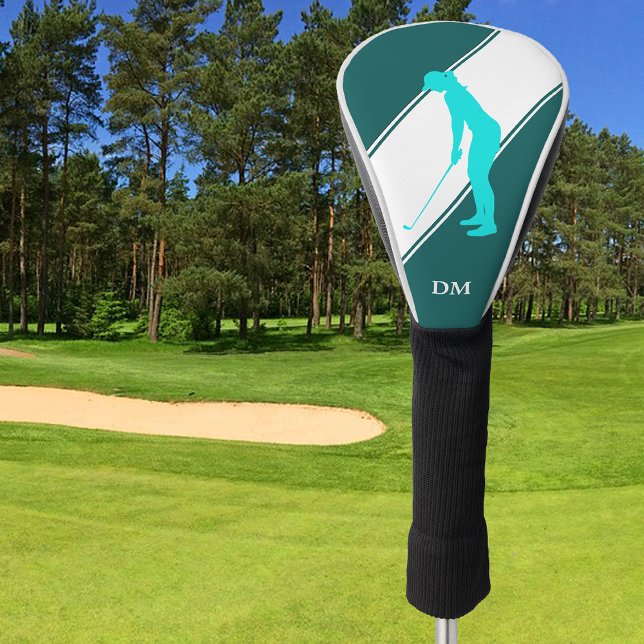 Aqua Blue Golfer auf Aquamarinem Weiß Golf Headcover (Von Creator hochgeladen)