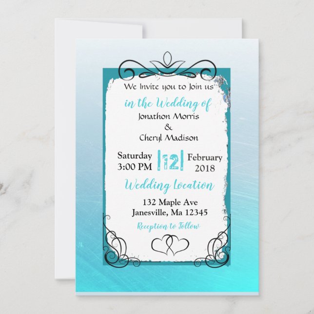 Aqua Blue Gradient Black Script Einladung (Vorderseite)