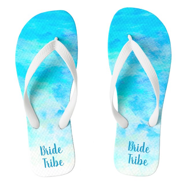 Aqua Blue Gradient Simple Monogram Name Flip Flops (Fußbett)