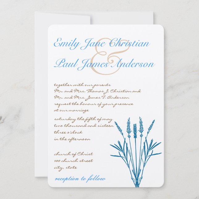 Aqua Blue Grasses et Font Wedding Invitations (Devant)