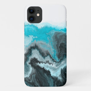Aqua Blue Grau and Black Waves Abstrakt Moderne Ku Case-Mate iPhone Hülle