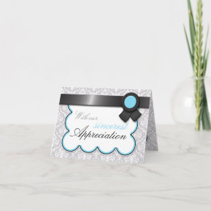Aqua Blue & Gray Damask Elegantes Dankeschön Karte