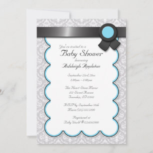 Aqua Blue & Gray Damask Kinderdusche Einladungen