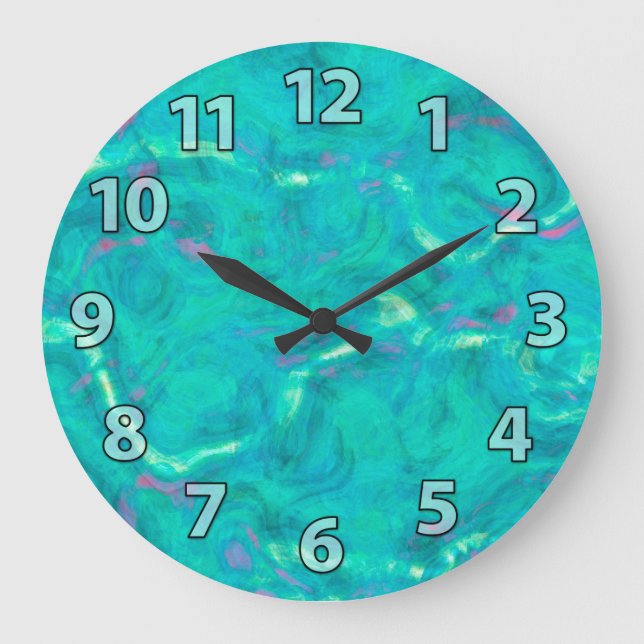 Aqua Blue Green Abstract Art Pattern Große Wanduhr (Vorderseite)