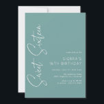Aqua Blue-Green | Einfaches Script Sweet 16 Geburt Einladung<br><div class="desc">Moderne und vereinfachende,  süße 16 Einladungen mit einem handgeschriebenen Script-Schriftart. Weißer Schriftart auf einem tiefen Aquarell.</div>