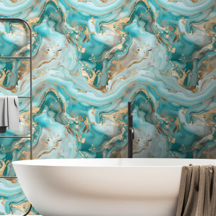 Aqua Blue Green Gold Marmor Tapete