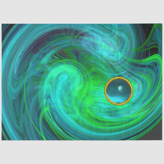 AQUA BLUE GREEN LIGHT VORTEX Fraktal Swirl Gem Seidenpapier (Vorderseite)