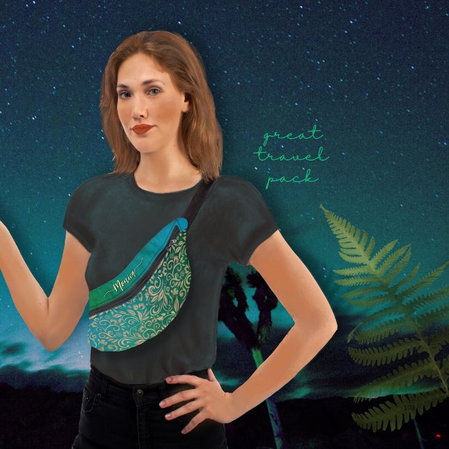 Aqua Blue Green Ombre motif floral (Aqua Blue Green Ombre Floral Pattern Fanny Pack)