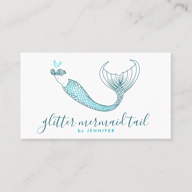 Aqua Blue Green Schwanz Mermaid Visitenkarte (Vorderseite)