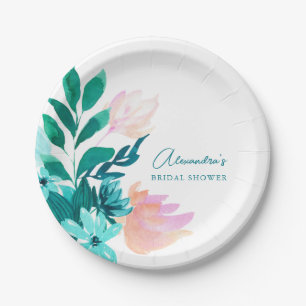 Aqua Blue Green Watercolor Brautparty Pappteller