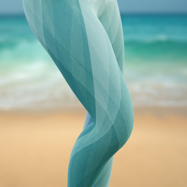 Aqua Blue Green Watercolor Streifen Individuelle N Leggings (Add your name to these abstract watercolor waves and off to the beach you go)