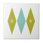 Aqua Blue Green Yellow Diamonds Stars Mid Century Fliese<br><div class="desc">This colorful mid century modern ceramic tile features aqua blue and avocado green diamonds, with yellow colored stars. So fun to add to your tiling project!</div>
