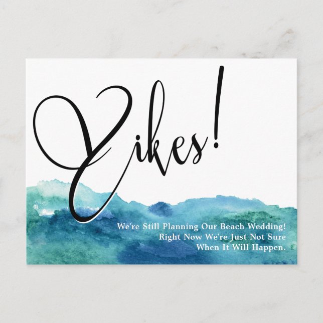 Aqua Blue Green Yikes! Humorale Hochzeit Postkarte (Vorderseite)
