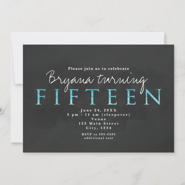 Aqua Blue & Grey 15ÈME 15 Anniversaire Invitation (Devant)