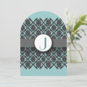 Aqua Blue Grey Bevel Mariage damassé Invitation