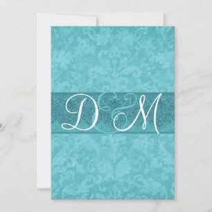 Aqua Blue Grunge Damask Einladung Hochzeit