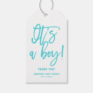 Aqua Blue Hand Lettered Es ist eine Baby-Dusche Geschenkanhänger