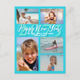 Aqua Blue Happy New Year Five Foto Postcard Feiertagspostkarte