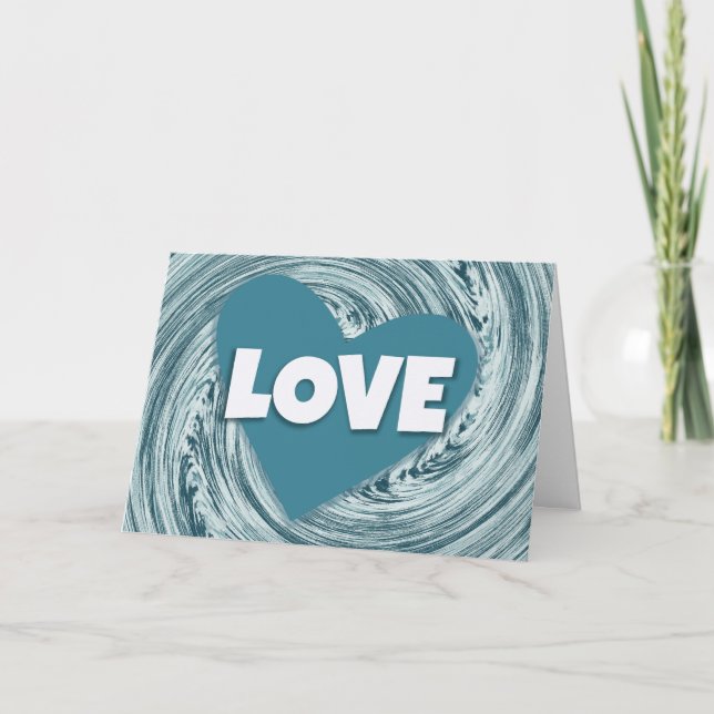 Aqua Blue Heart of Liebe Valentine's Day Card Karte (Vorderseite)