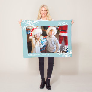 Aqua Blue Holiday Foto Feilschen Schneeflocken Fleecedecke