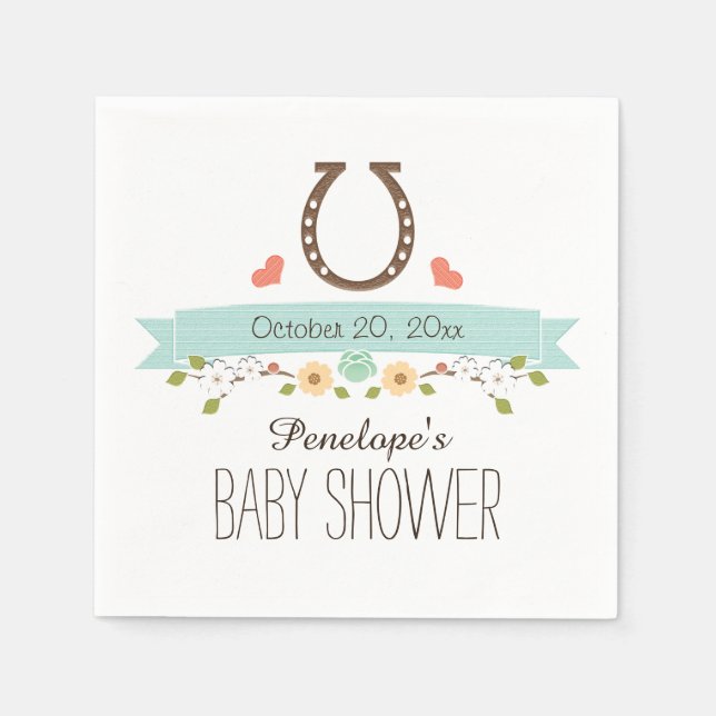 Aqua Blue Horseshoe Western Baby Boy Dusche Serviette (Vorderseite)