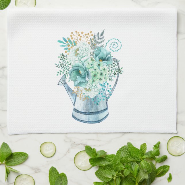 Aqua Blue Hydrangea Wassersport Farmhouse Geschirrtuch (Gefaltet)