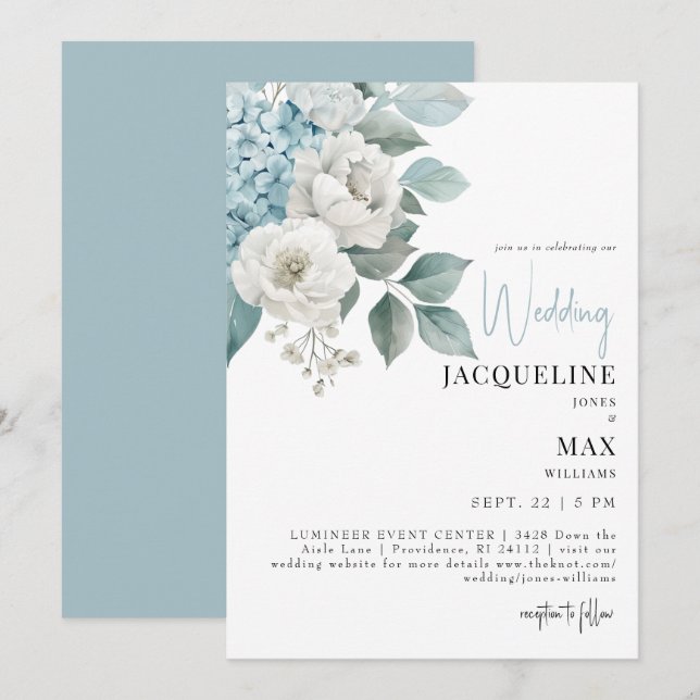 Aqua Blue Hydrangeas Hochzeitseinladung Einladung (Vorne/Hinten)