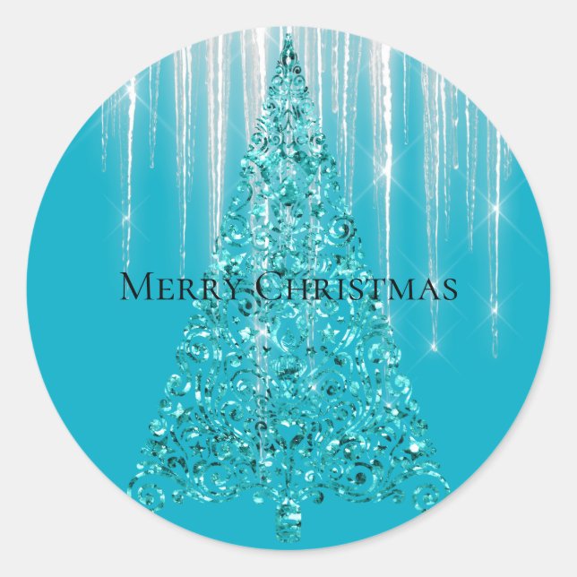 Aqua Blue Icicles Sparkle Runder Aufkleber (Vorderseite)