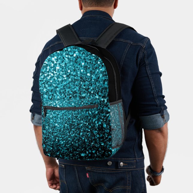 Aqua Blue Imitate Glitzer Glitzern und Schwarz Bedruckter Rucksack (Insitu (Modell))