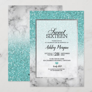 Aqua Blue Imitate Glitzer und Marmor Sweet 16 Part Einladung