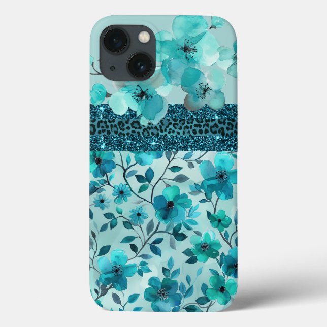 Aqua Blue Imitats Glitzer Case-Mate iPhone Hülle (Rückseite)
