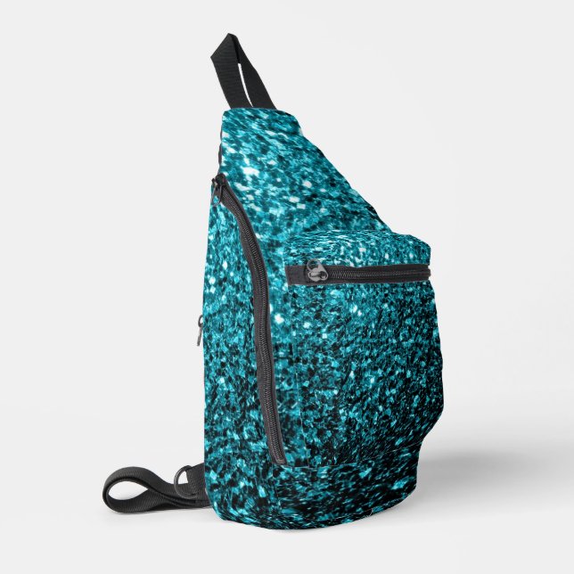 Aqua Blue Imitats Glitzer Glitzern Crossbody Bag (Linke Seite)