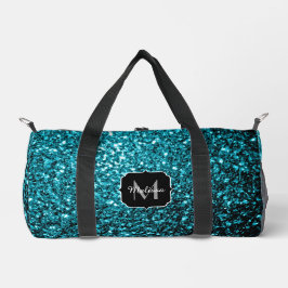 Aqua Blue Imitats Glitzer Glitzern Monogram Duffle Bag