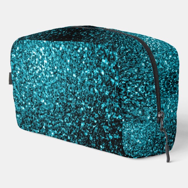 Aqua Blue Imitats Glitzer Glitzern Waschbeutel (Rechte Ecke)