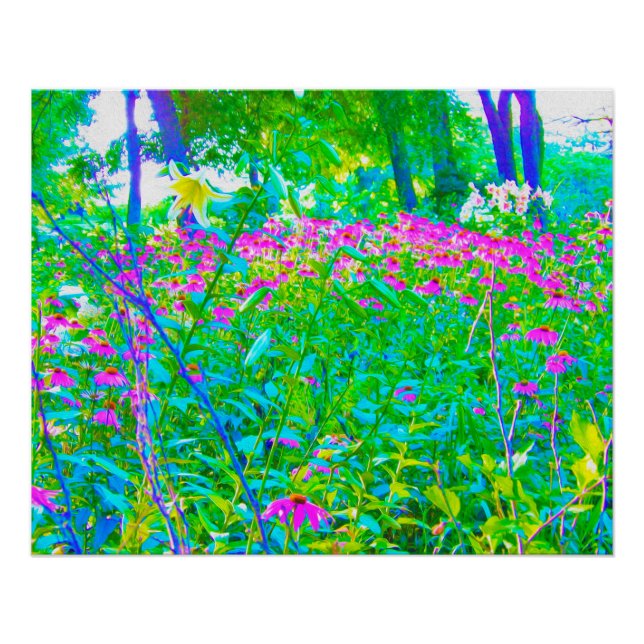 Aqua Blue Impressionistische Gartenanlage Landscha Poster (Vorderseite)