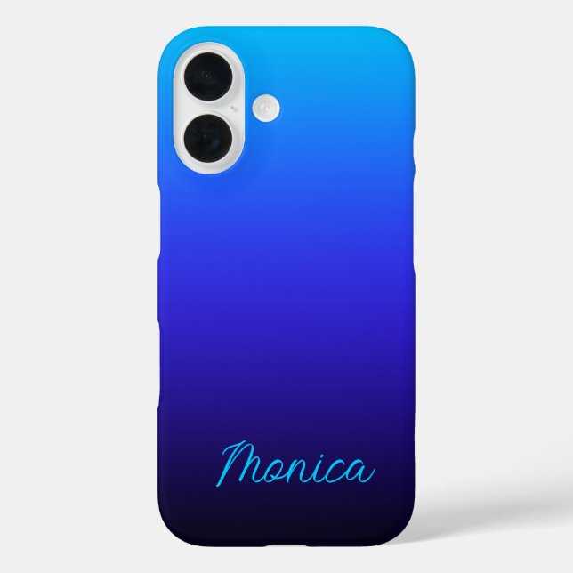 Aqua Blue Indigo und Black Ombre iPhone 16 Hülle (Rückseite)