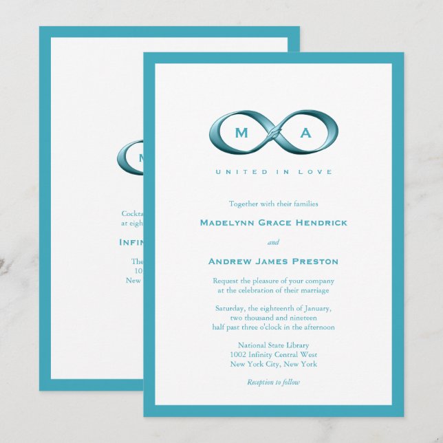 Aqua Blue Infinity Hand Clasp Wedite Einladung (Vorne/Hinten)