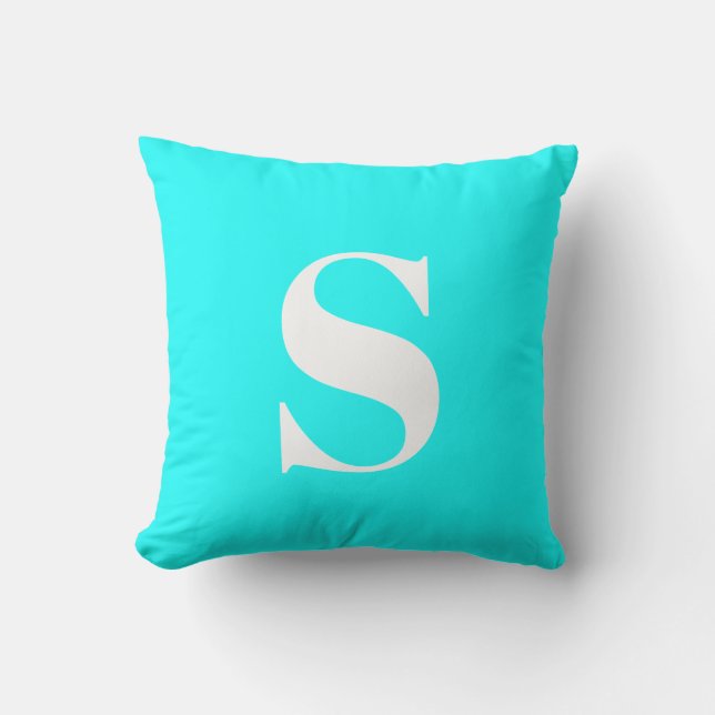 Aqua Blue Initial Mit Monogramm Outdoor Pillow Kissen (Vorderseite)