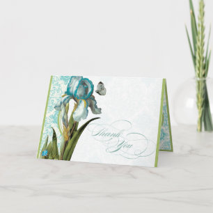 Aqua Blue Iris Damask Quatrefolie Danke Notiz