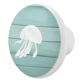 Aqua Blue Jellyfish Imitats Wood Nautical Drawer K Keramikknauf
