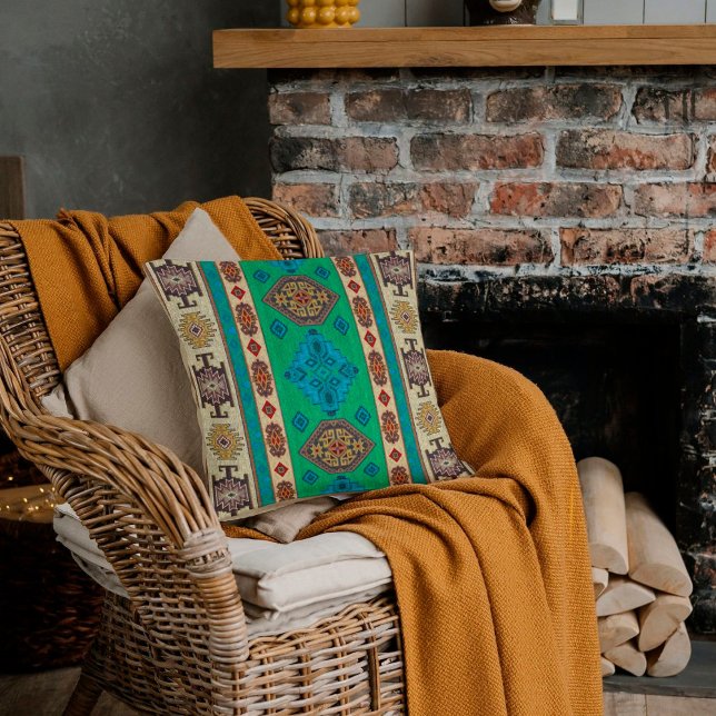 Aqua Blue Kleeblatt Green Vintag Türkisch Kilim Kissen (Von Creator hochgeladen)