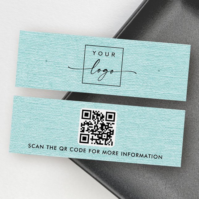 Aqua-Blue-Leinen-Logo QR-Ohrring-Display-Karte (Aqua blue linen logo QR stud earring display card)