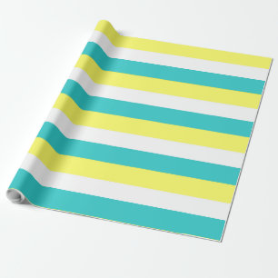 Aqua Blue, Lemon Yellow und White Stripes Geschenkpapier