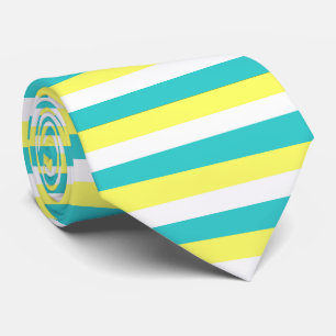Aqua Blue, Lemon Yellow und White Stripes Krawatte