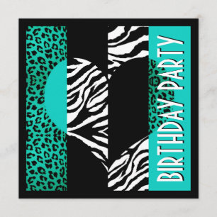 Aqua Blue Leopard Black & White Zebra Einladung