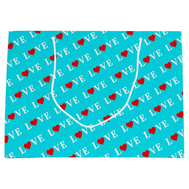 Aqua Blue LIEBE Große Geschenktüte (Vorderseite)