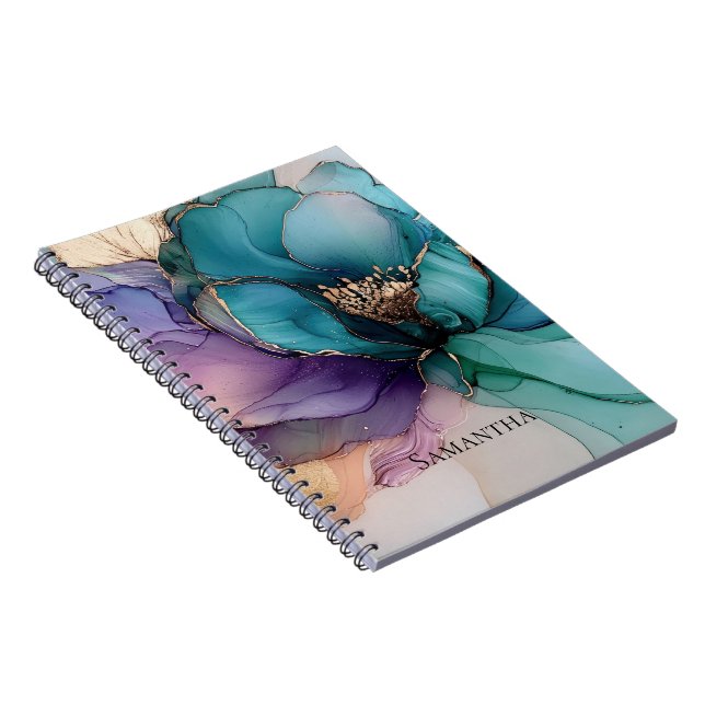Aqua Blue Lila Gold Floral Notizblock (Rechte Seite)