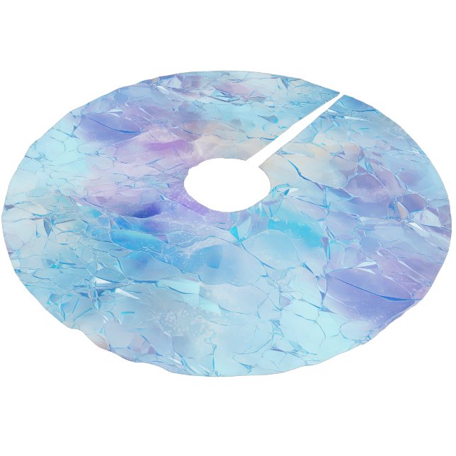 Aqua Blue Lila Ice Schnee Weihnachten Polyester Weihnachtsbaumdecke (Schrägansicht)