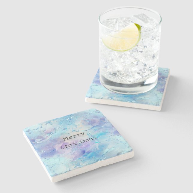 Aqua Blue Lila Ice Schnee Weihnachten Steinuntersetzer (Seitenansicht)